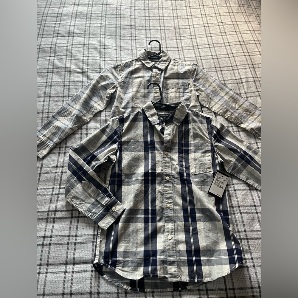 Nordstrom Boys Plaid Button Down Shirts Set of 2 Grey Silk Barnaby Plaid M 8/10